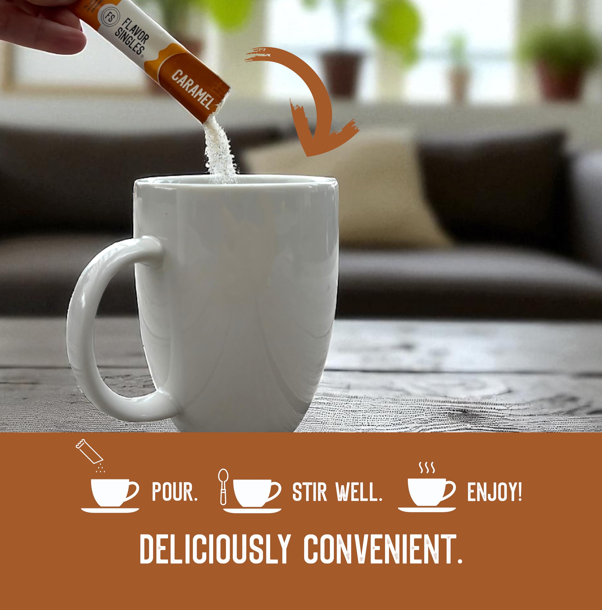 Vegan dairy-free sachet adds caramel flavor without bulk.