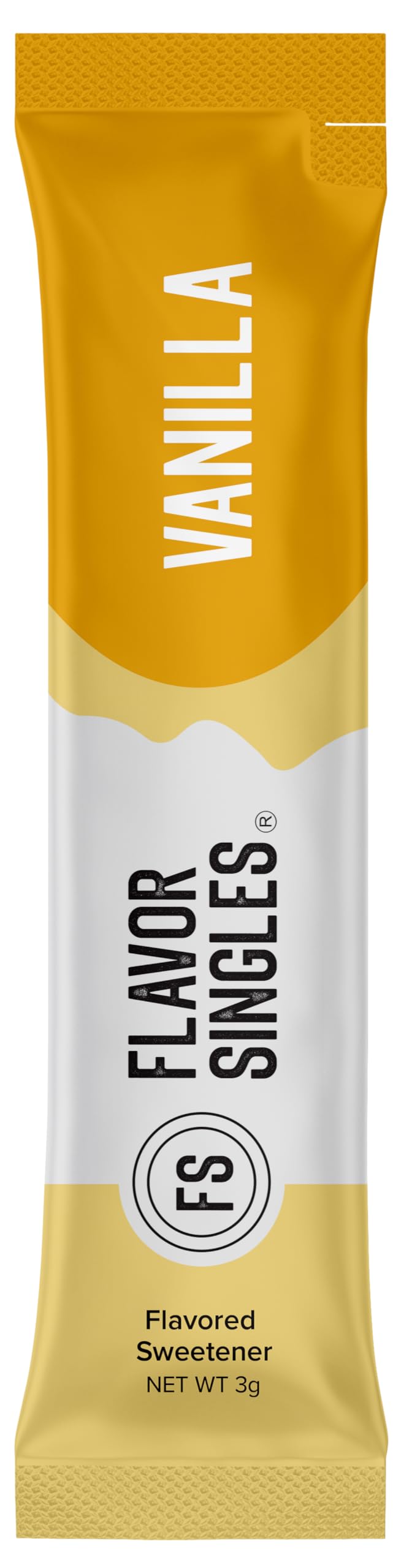 Compact travel packaging of Flavor Singles vanilla packets