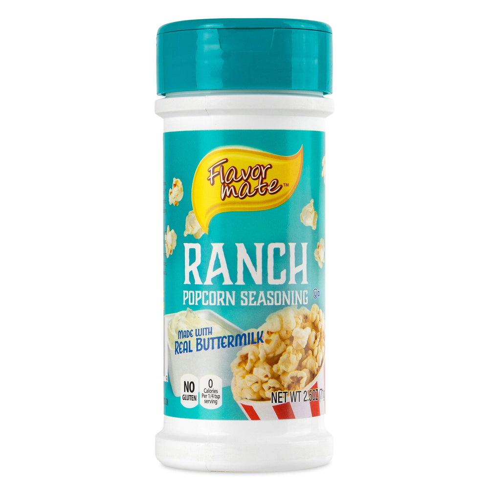 Flavor Mate White Cheddar seasoning label close-up for bold cheesy popcorn.