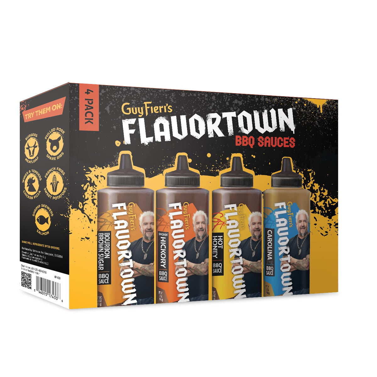 Flavortown Bourbon Brown Sugar BBQ sauce bottle with glossy glaze for ribs