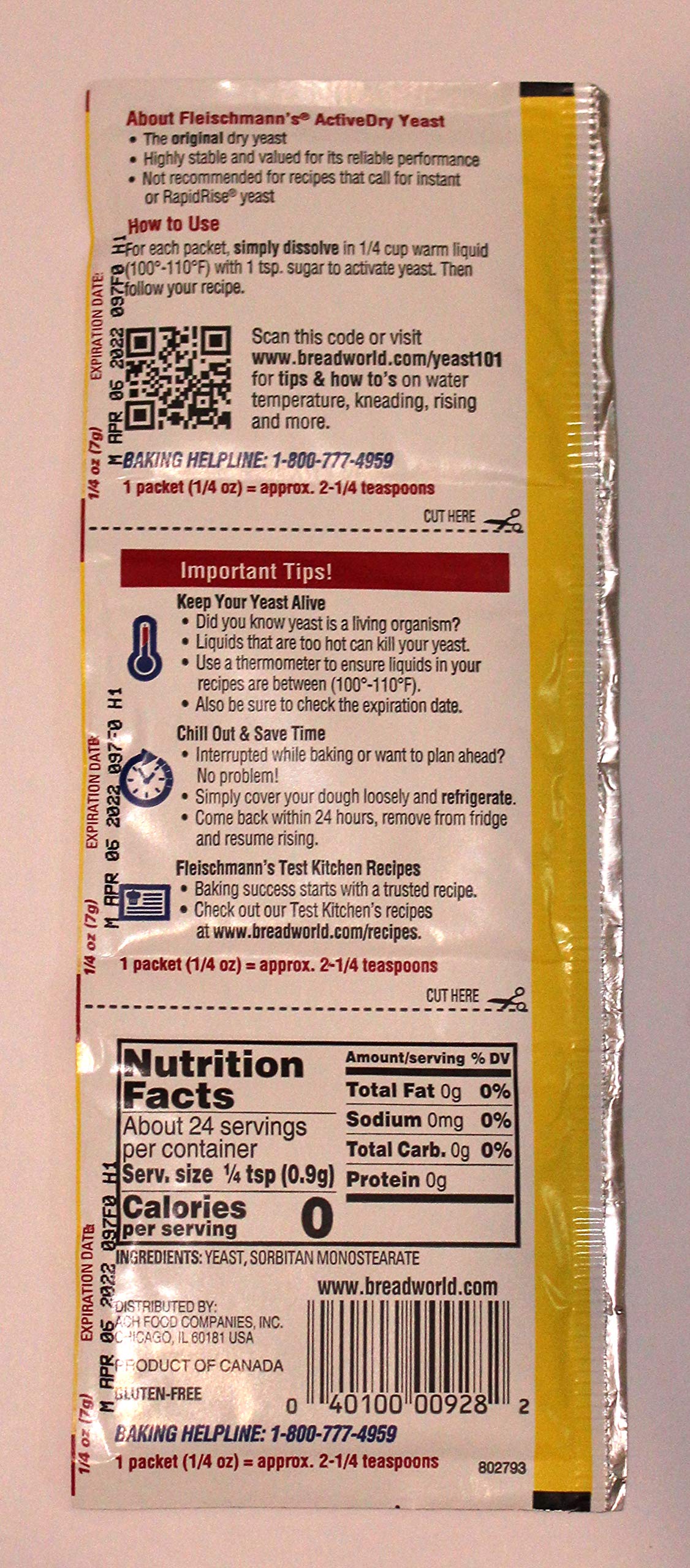Close-up of Fleischmann's yeast strip dissolving in warm water for activation.