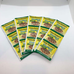 Fleischmann's Yeast Pizza package shows a convenient five-pack for quick crust prep.