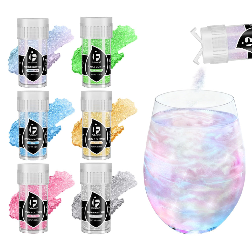 Fleoriya edible glitter for cocktails in six colors adds shimmering appeal to drinks.