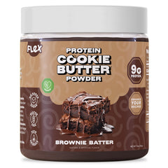 Flexible Dieting Lifestyle Brownie Batter powder in jar, rich high-protein flavor