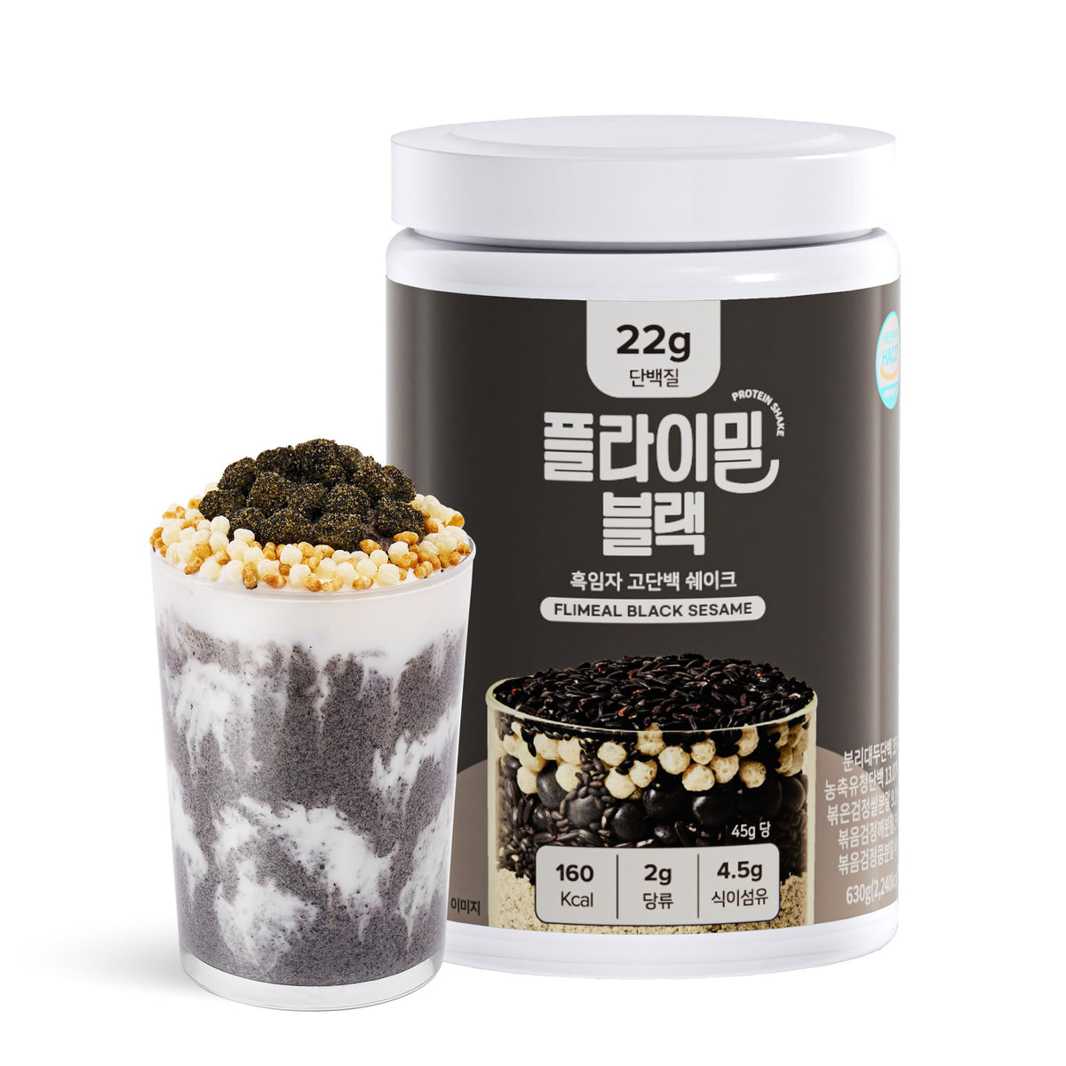 Flimeal Black Sesame Protein Shake bottle shows creamy texture and grab-and-go convenience.