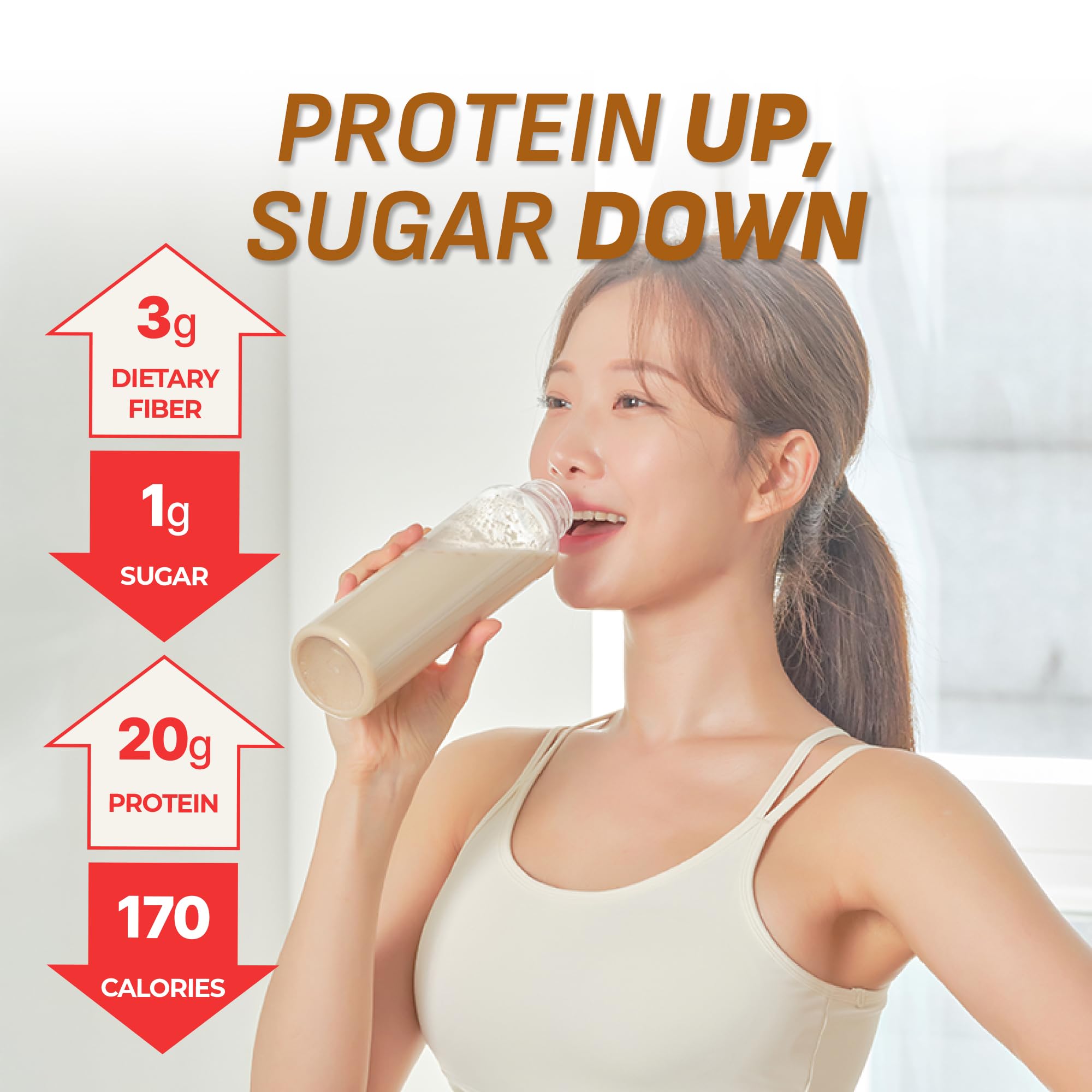 Flimeal Brown 17Grains protein shake being poured into a glass.