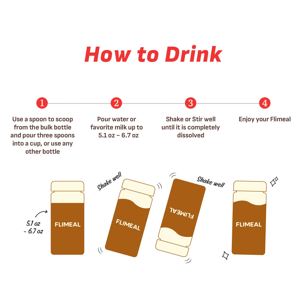Flimeal Brown 17Grains shake in a glass showcasing convenient packaging.