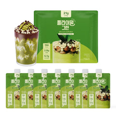 Flimeal GreenTea Matcha shake with crunchy balls in bottle for on-the-go energy.