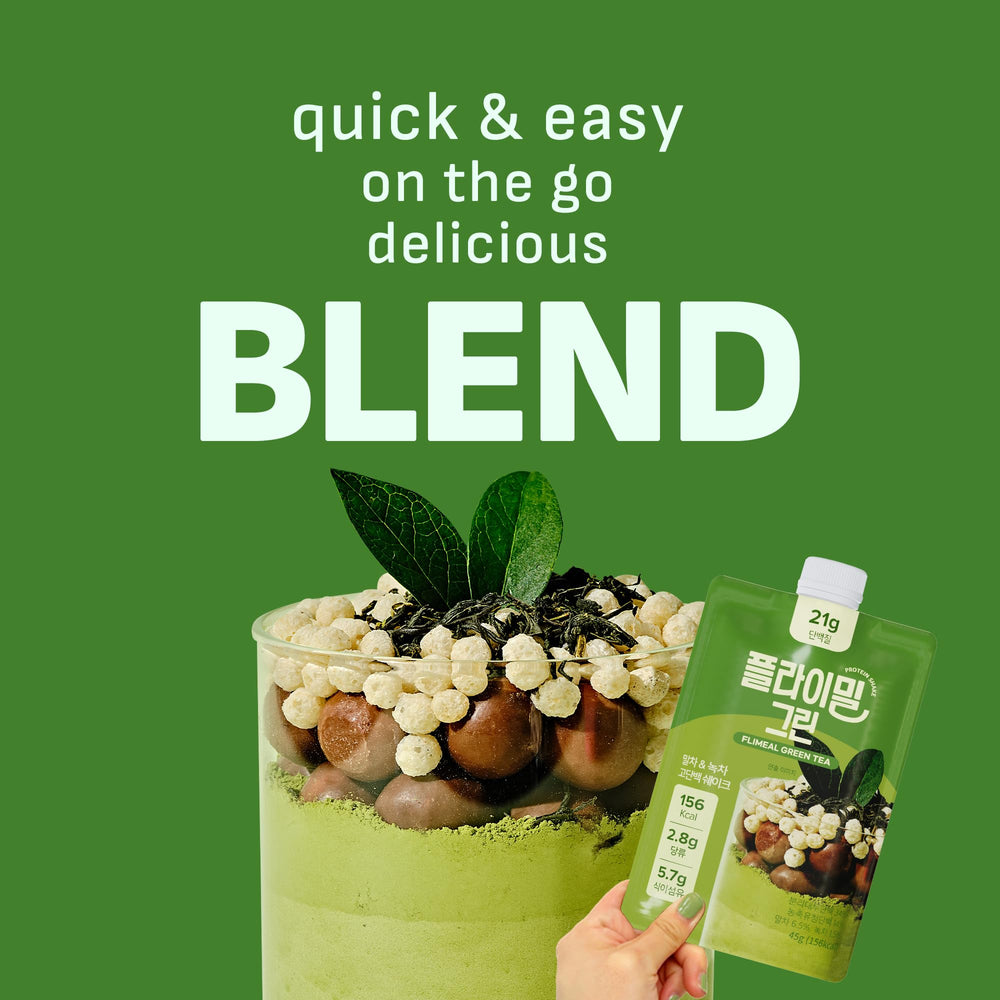 Close-up of Flimeal shake texture with protein balls.