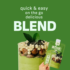 Close-up of Flimeal shake texture with protein balls.