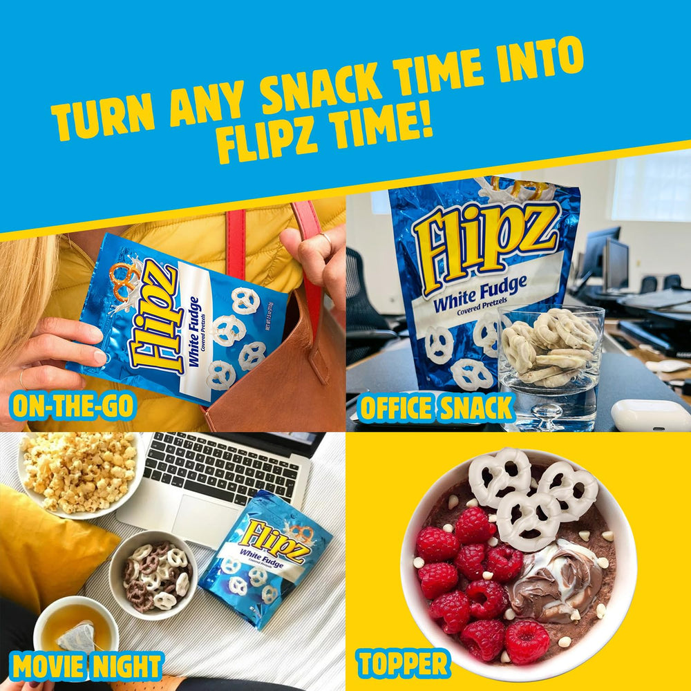 Flipz family snack time image suggests convenient pantry favorite.