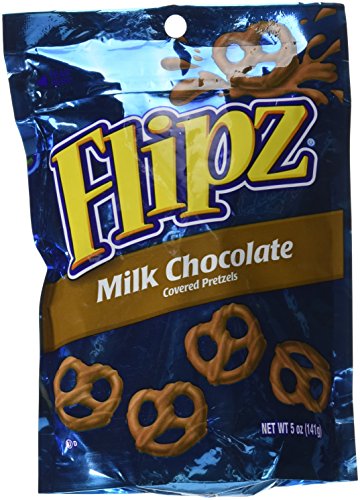 Closeup of Flipz Milk Chocolate Covered Pretzels with crunchy chocolate coating.