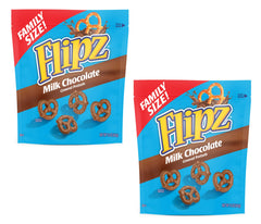 Flipz Milk Chocolate Covered Pretzels two-pack front view for on-the-go snacking.