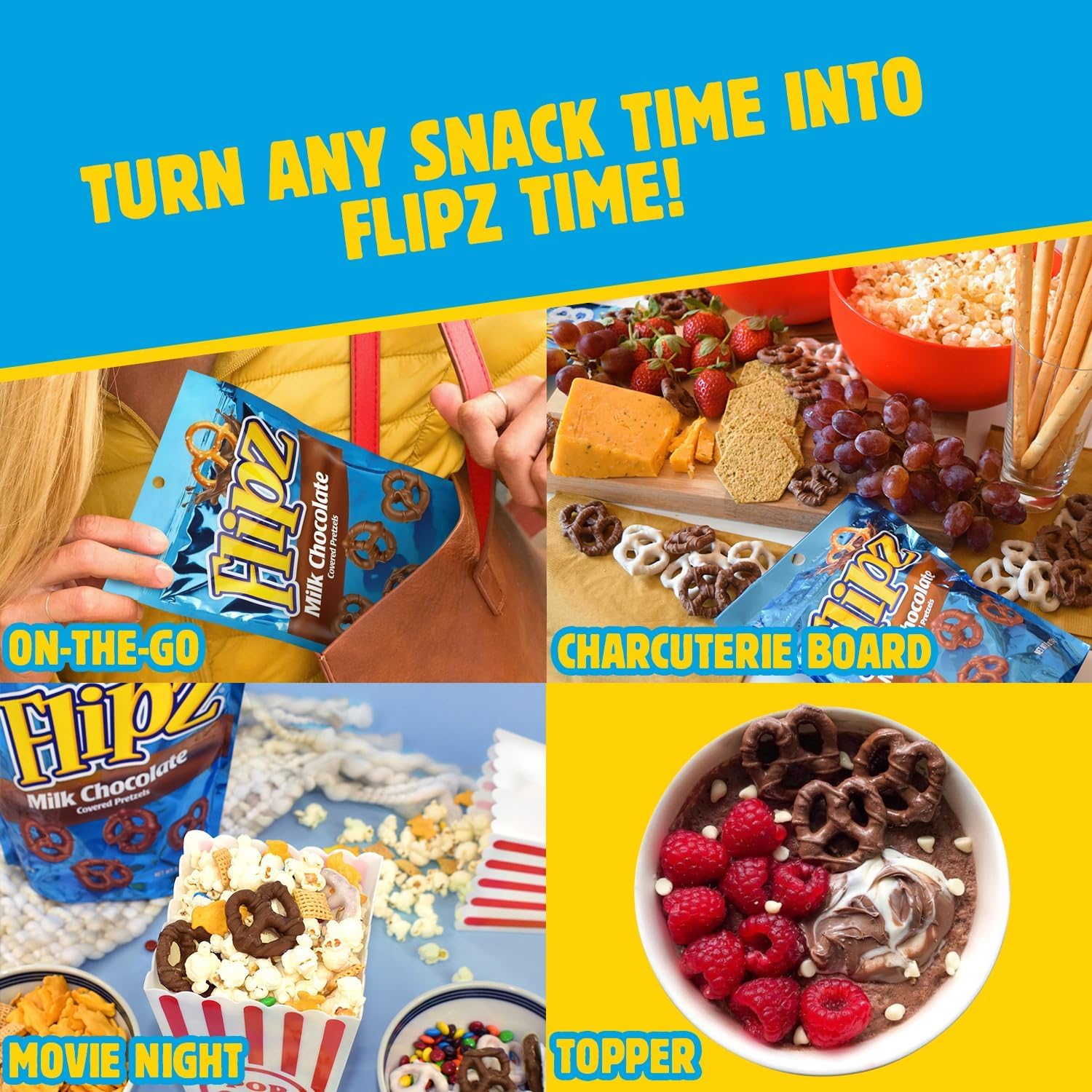 Flipz road-trip snack pack ideal for travel and sharing.