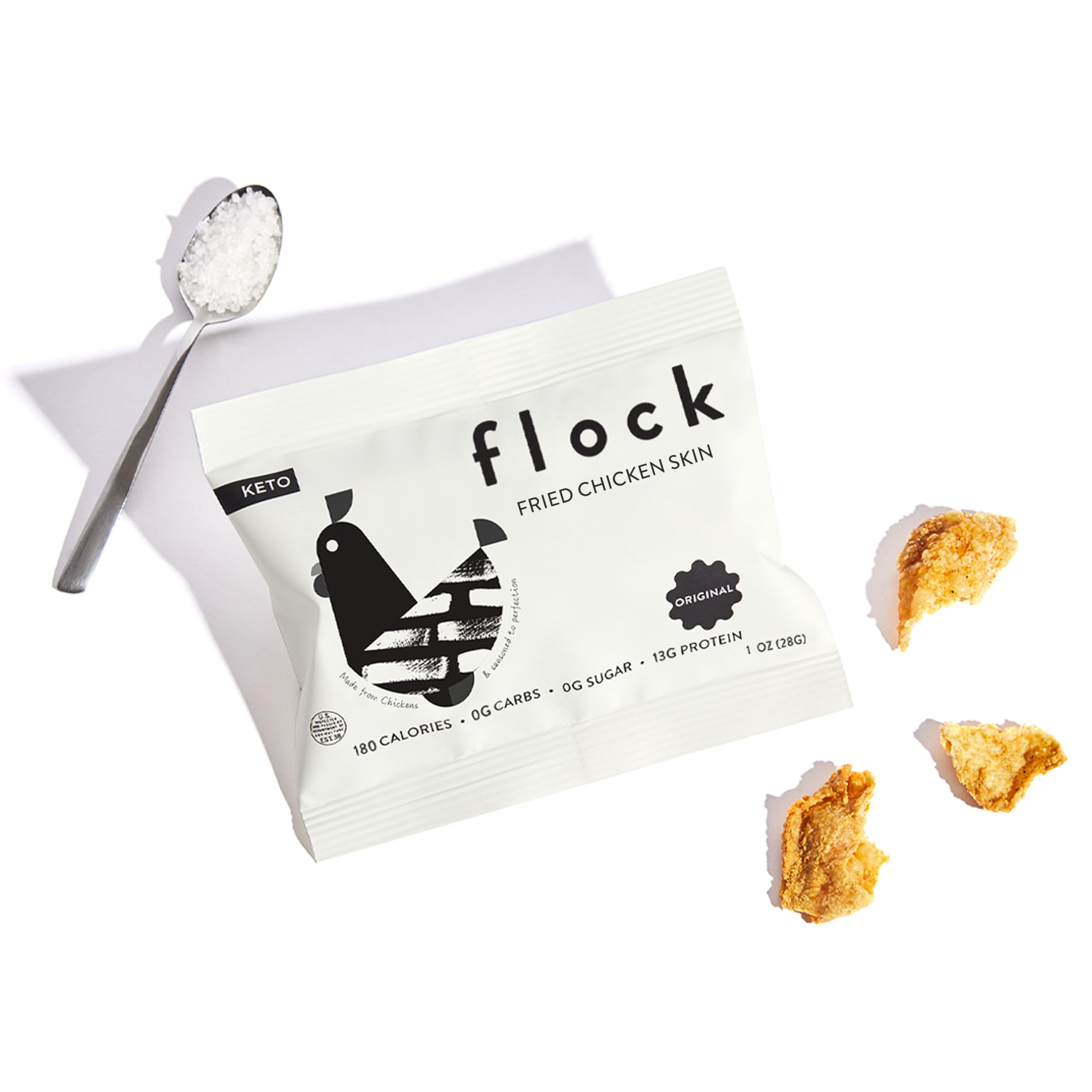 Flock Fried Chicken Skins crisp bites offer protein-packed crunch for keto on-the-go.