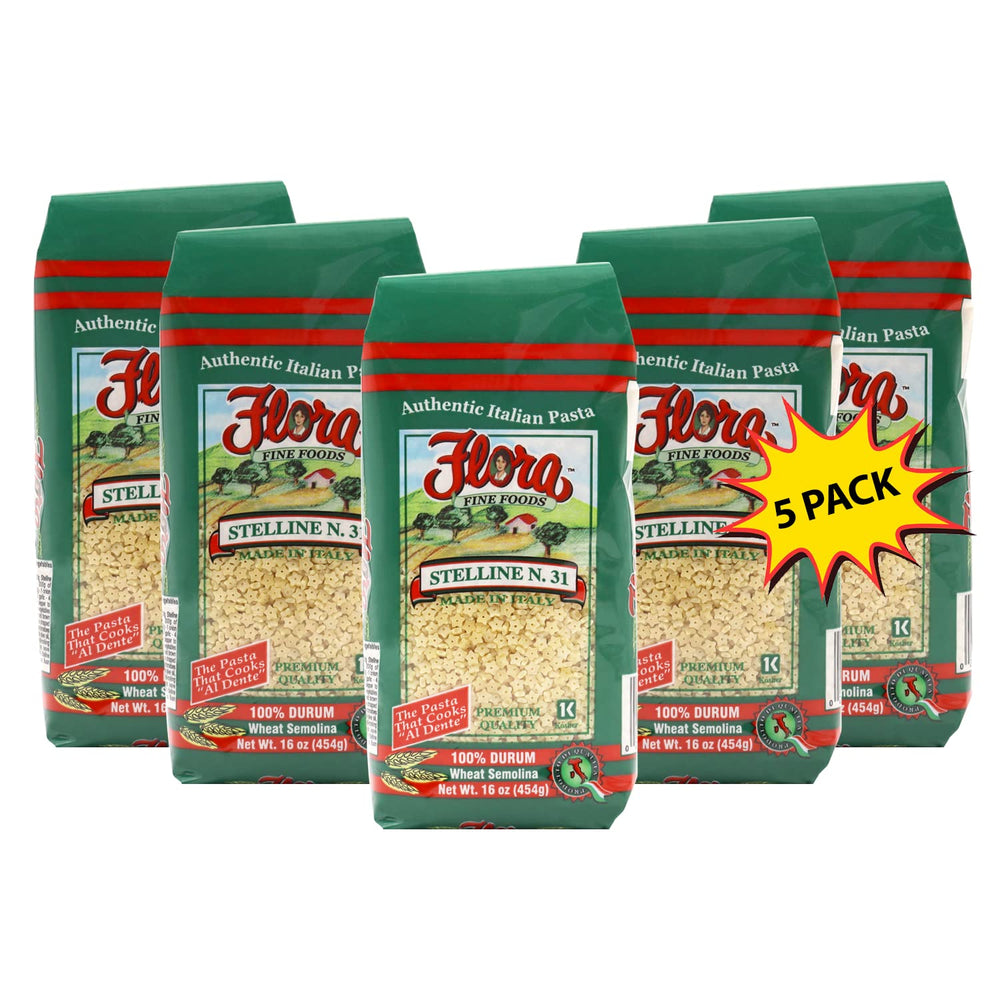 Flora Fine Foods Pastina Stars Pack 5lbs, ideal for quick, comforting meals.