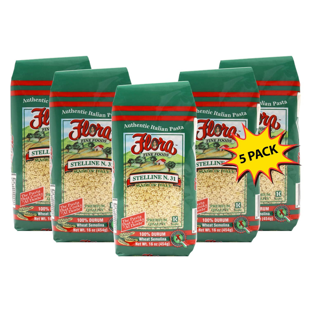 Flora Fine Foods Pastina Stars Pack 5lbs, ideal for quick, comforting meals.
