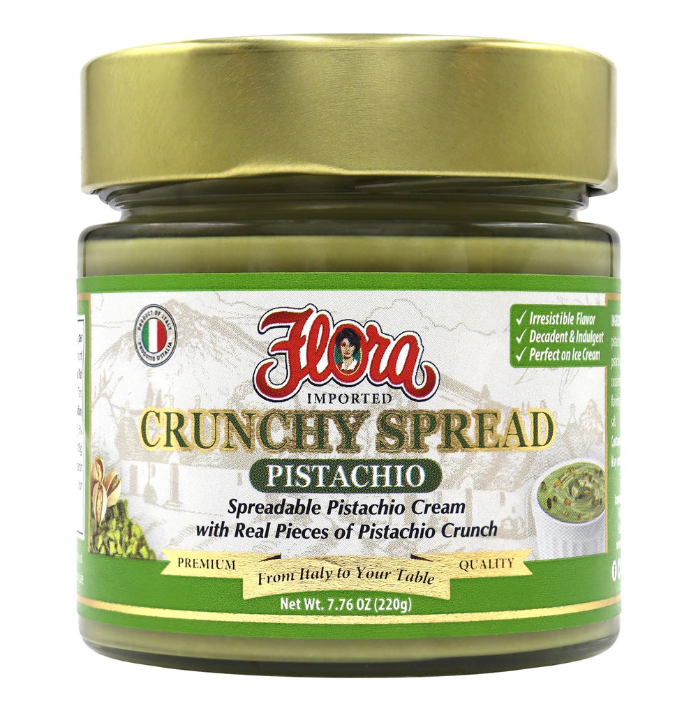 Flora Fine Foods pistachio crunch spread Italian jar with real pistachio chunks for texture