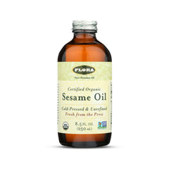 Flora sesame oil in an amber bottle ready for cooking