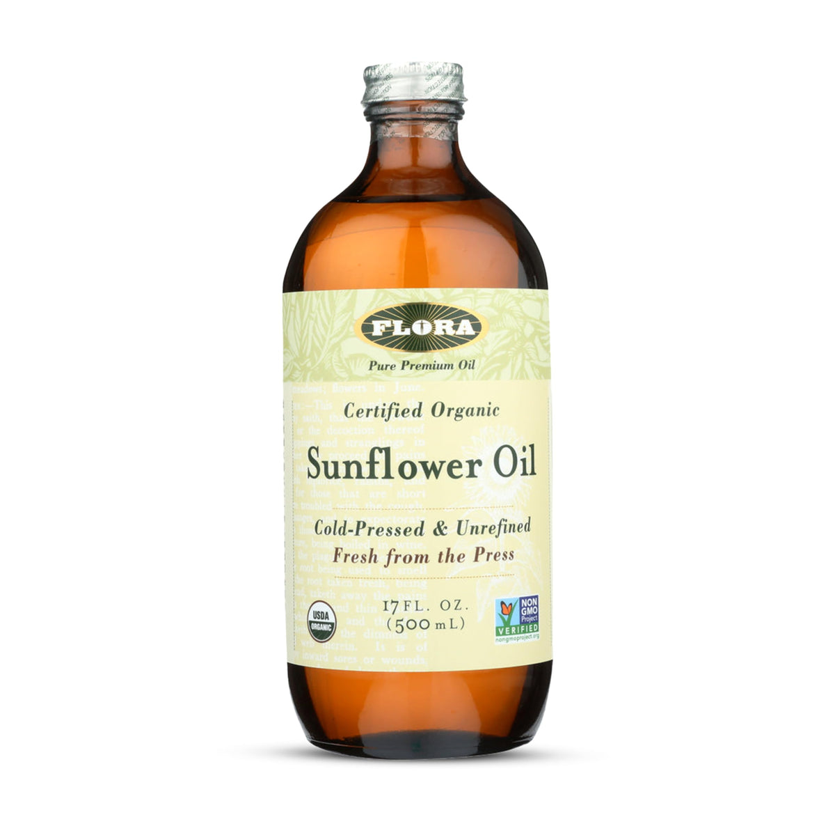 Flora Sunflower Oil bottle pouring, rich in EFAs for salad dressings and sautéing.