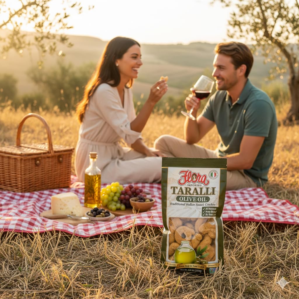 Flora Taralli heritage-since-1974 reflects Italian snack craftsmanship.