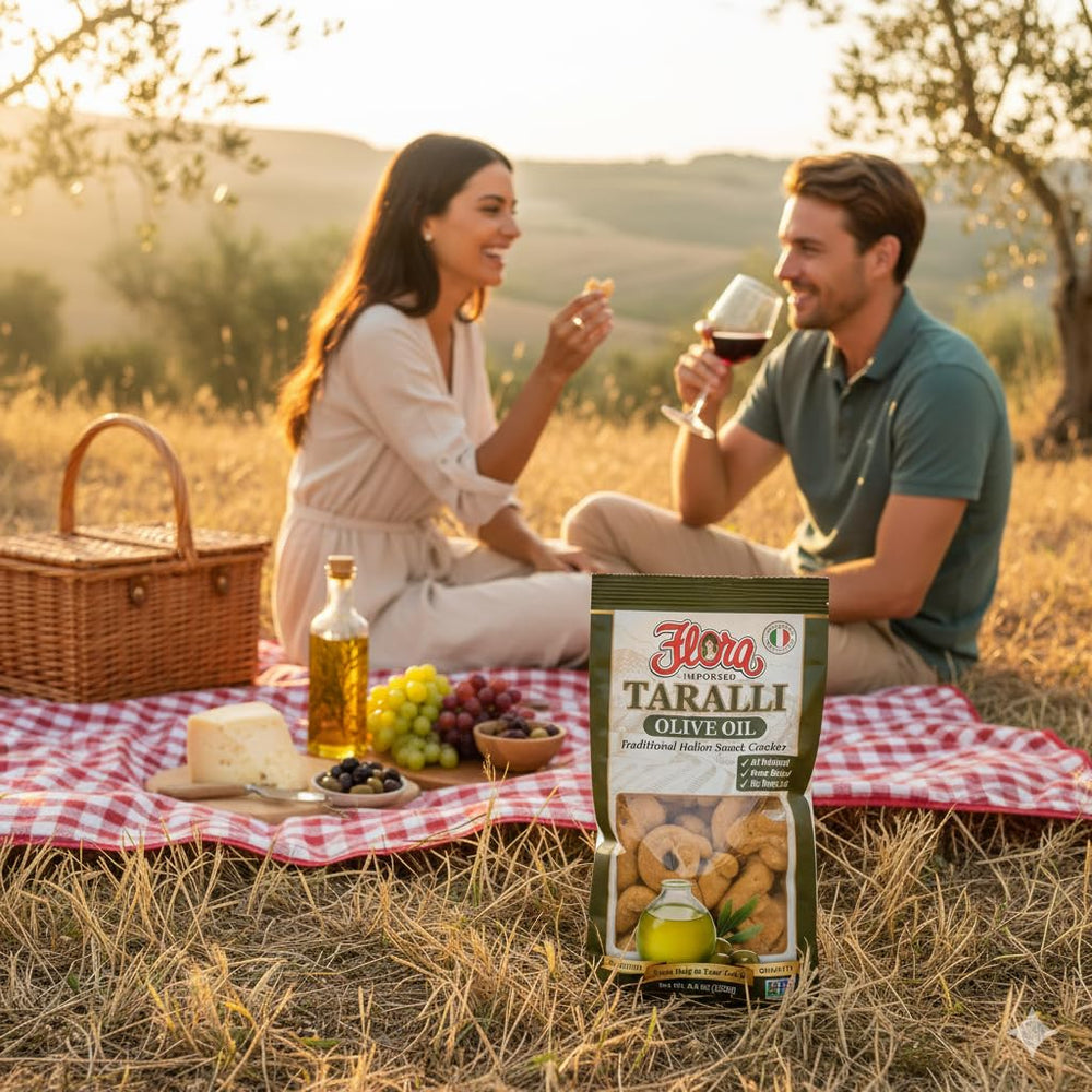 Flora Taralli heritage-since-1974 reflects Italian snack craftsmanship.