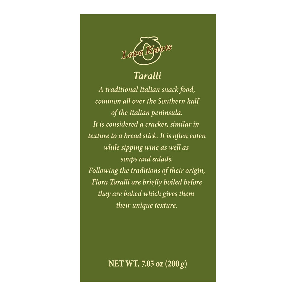 Flora Taralli no-preservatives-no-trans-fats align with simple ingredients.