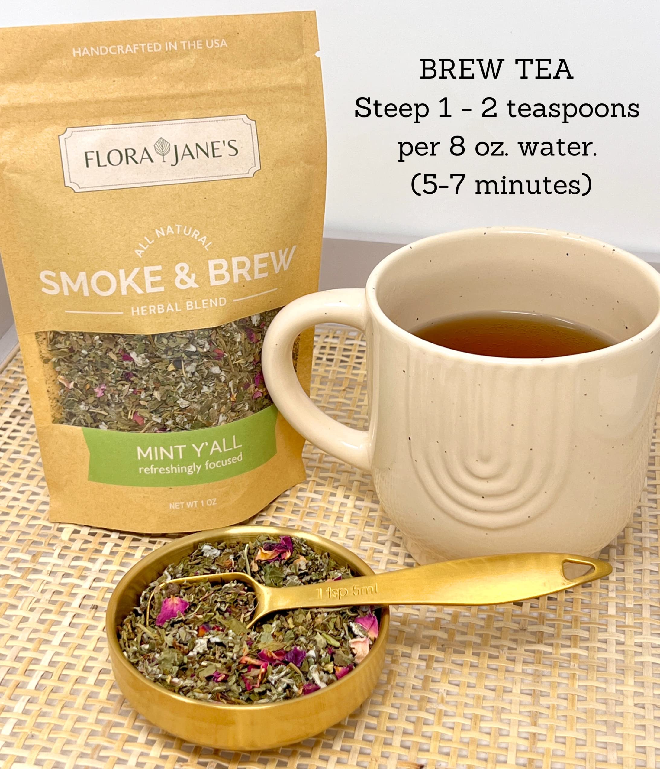 Flora Jane's Smoke Brew smudge ritual to release herbal aromas.