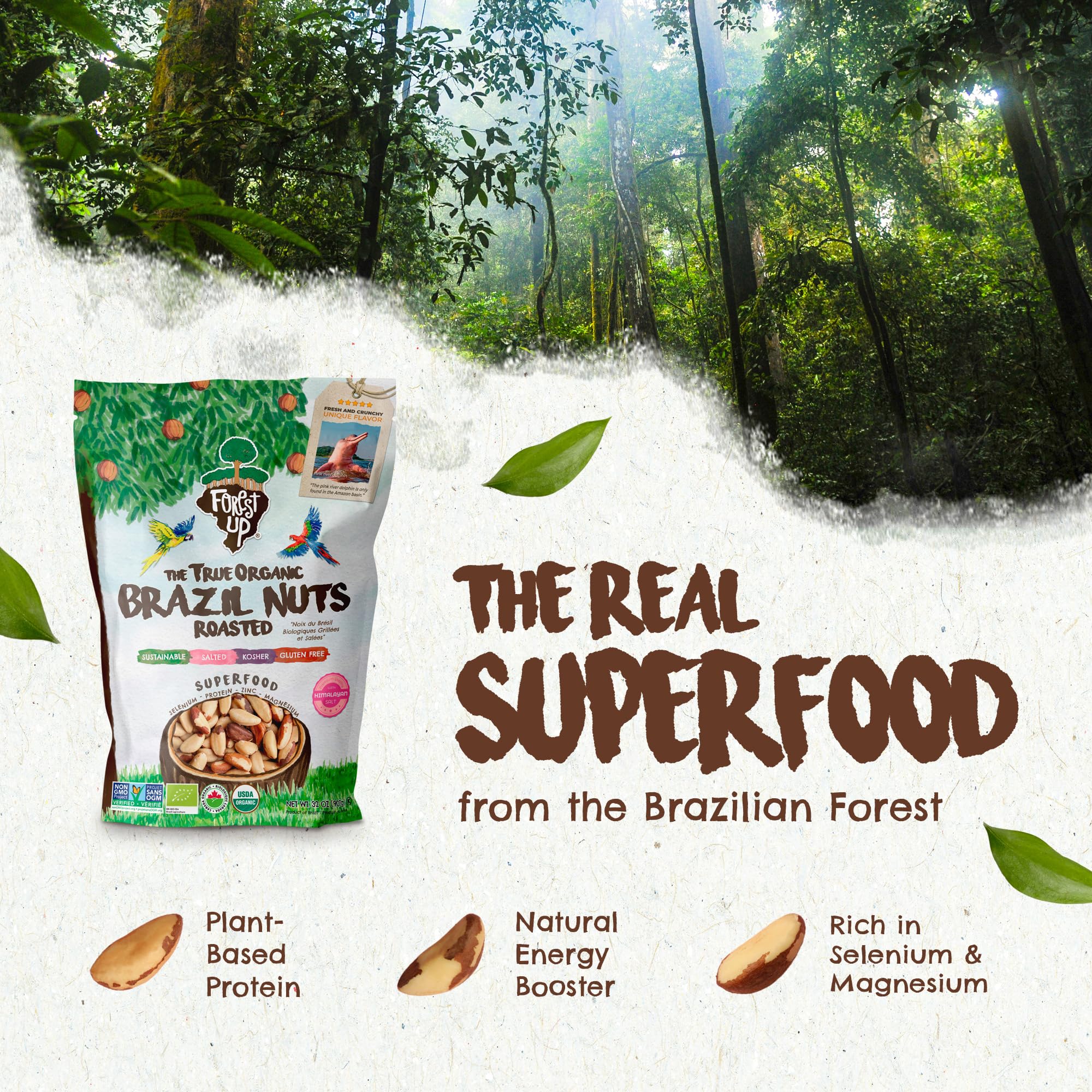 Floresta em Pé Brazil nuts packaging showing fresh forest aroma.