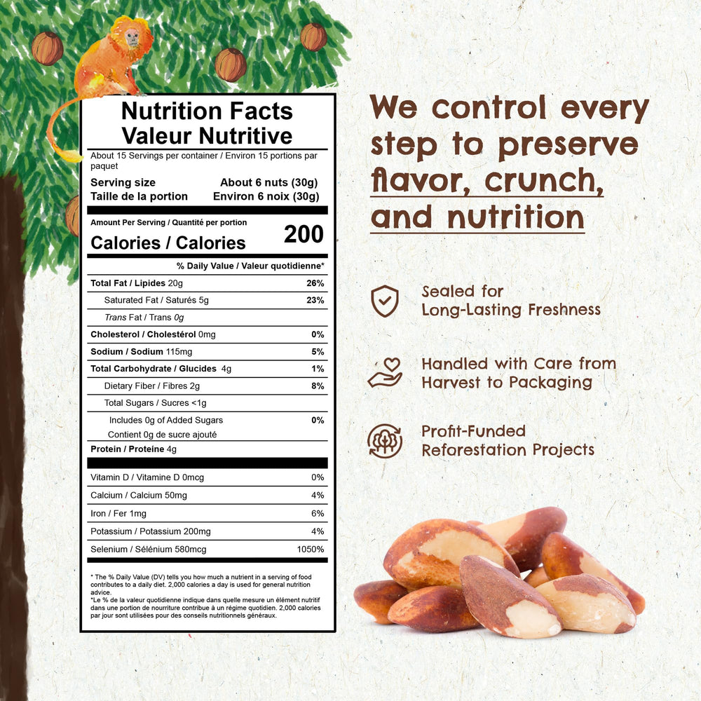 Resealable travel-size pouch preserves Floresta em Pé brazil nuts freshness