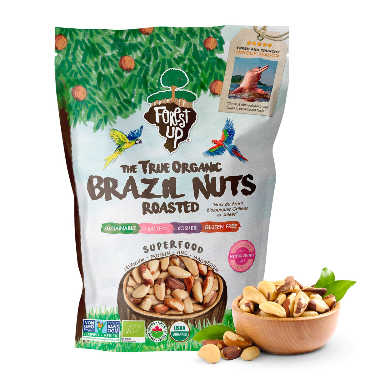 Floresta em Pé Brazil nuts roasted and salted, protein-rich Amazon snack.