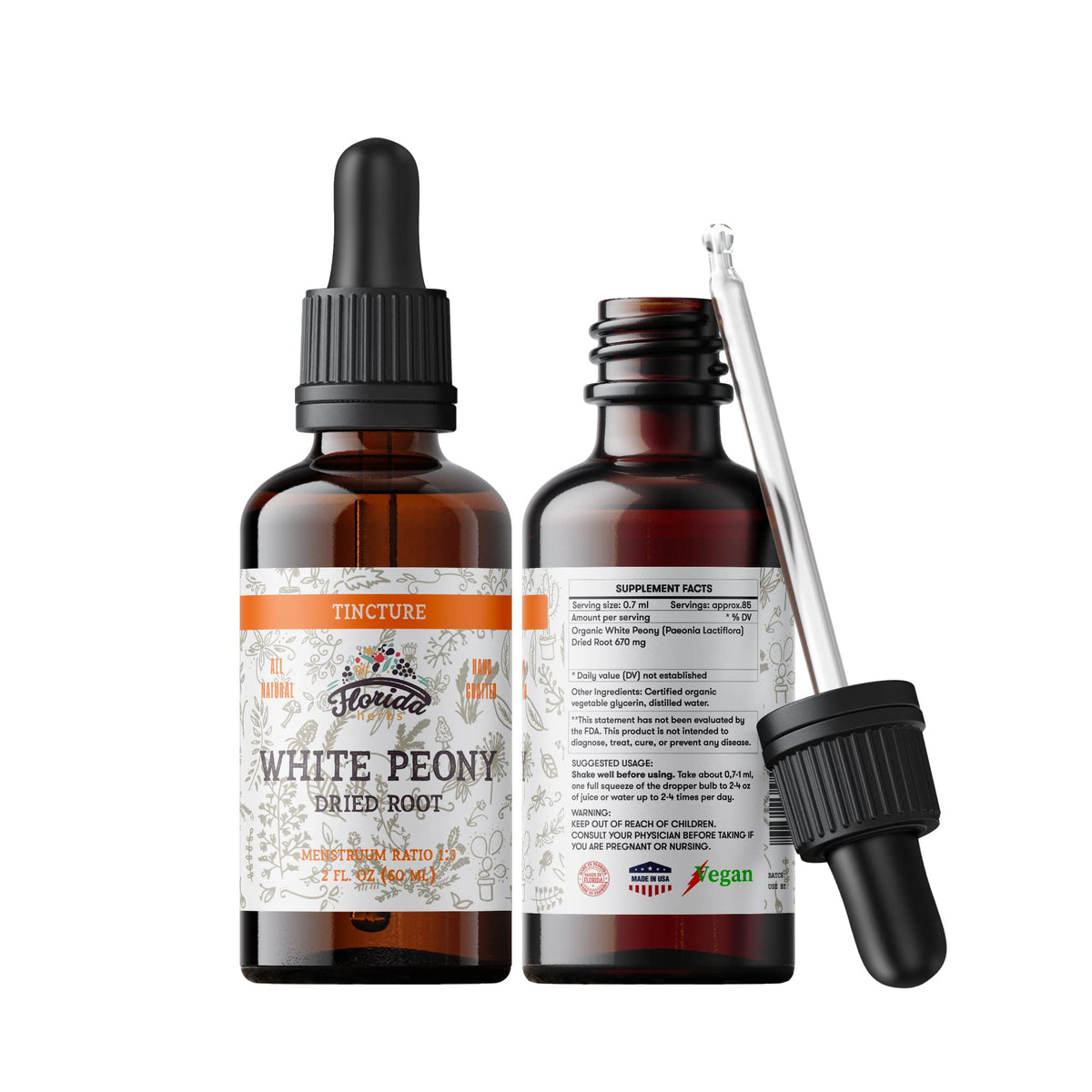Florida Herbs White Peony Tincture bottle ready for daily use and easy dosing.