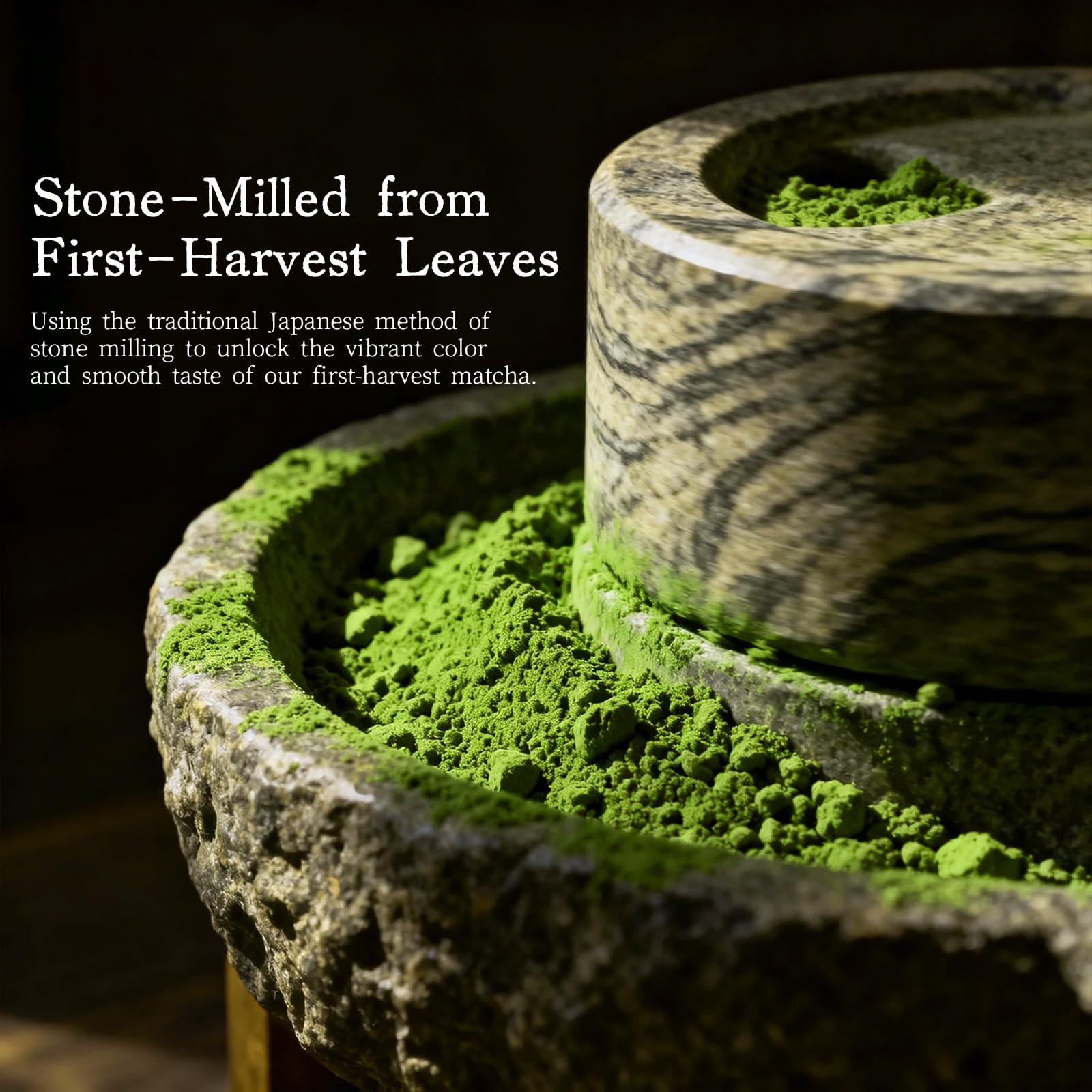 Florvay ceremonial matcha texture close-up reveals smooth, finely milled powder.