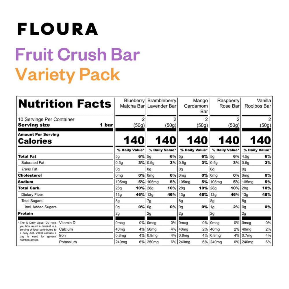 Floura display of two bars per flavor for a varied, convenient snack