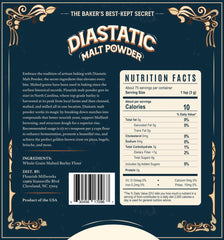 Flourish Millworks Diastatic Malt Powder bottle pouring for precise measurement.