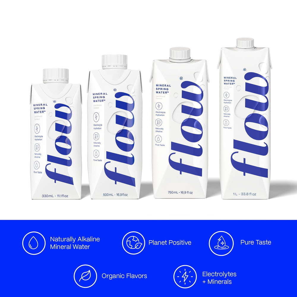 Flow natural electrolytes image emphasizes refreshing, smooth flavor from natural springs.