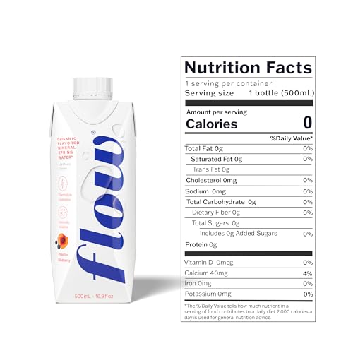 Flow label close-up highlights natural alkaline pH and refreshing flavor.