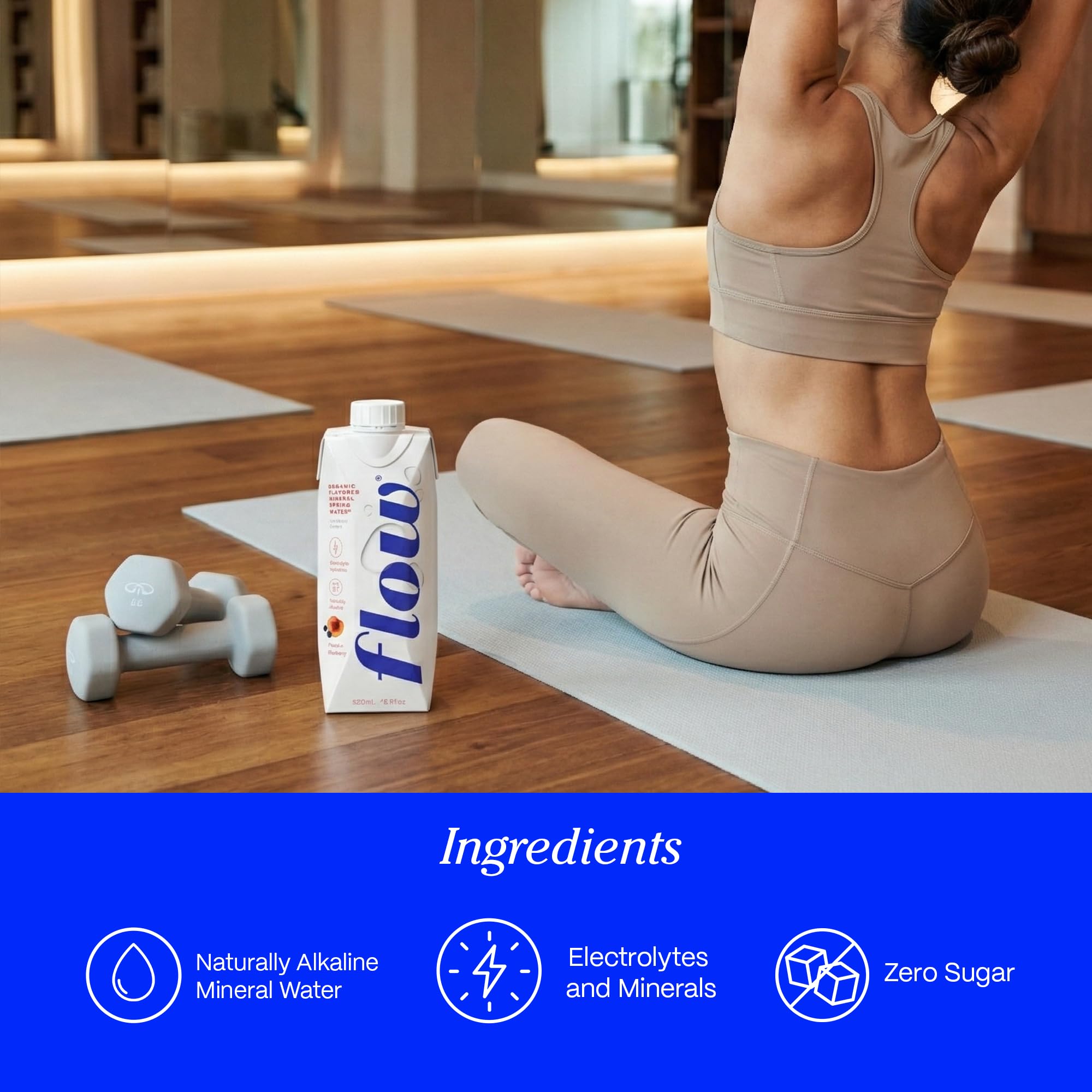 Flow organic peach and blueberry flavor bottle with subtle fruit notes.