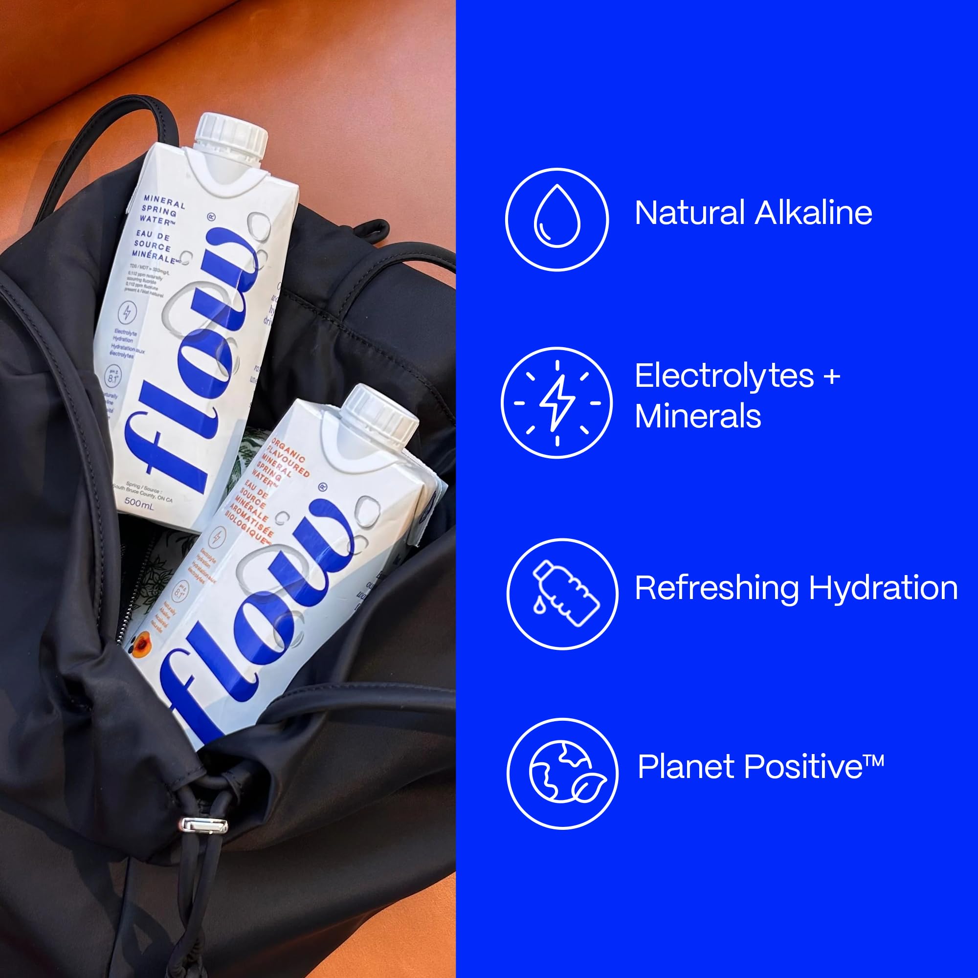 Flow water bottle on a workout bag ready for activity