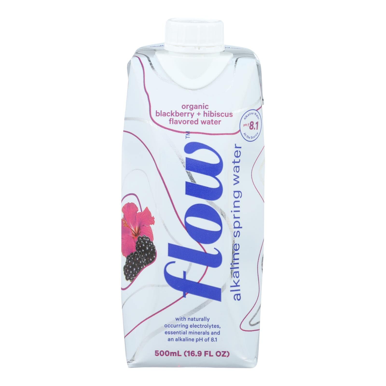 Flow Water Organic Blackberry Hibiscus bottle for refreshing hydration.