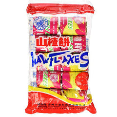 FLOWERS Haw Flakes four-pack display of traditional hawthorn candy.