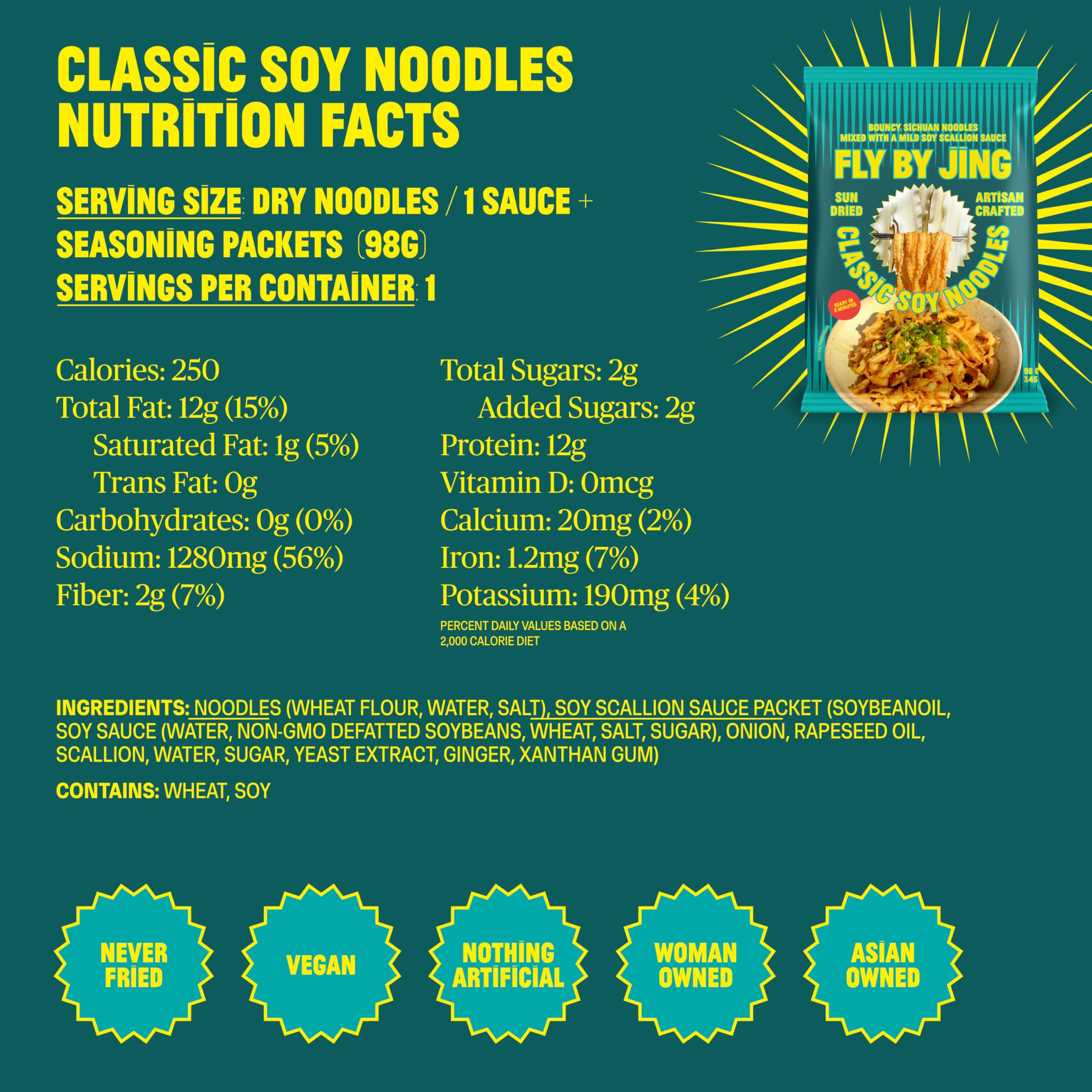 Fly By Jing Classic Soy Noodles served with veggies for quick meals.