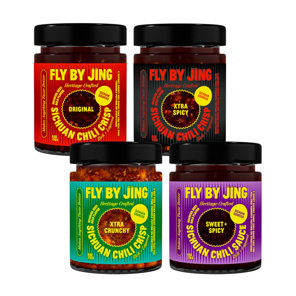 FlyByJing Original Chili Crisp jar, versatile on noodles and eggs.