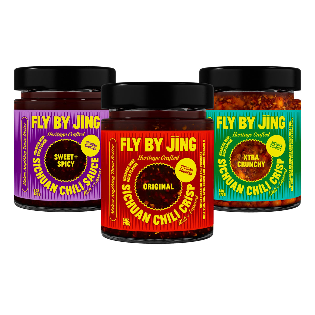 FlyByJing Original Sichuan Chili Crisp jar adds crispy umami to dishes.
