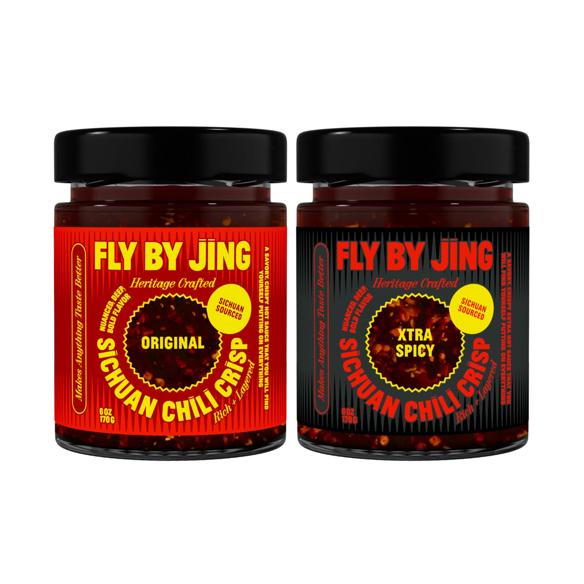 FlybyJing Original Sichuan Chili Crisp jar enhances noodles and stir-fries with umami crunch
