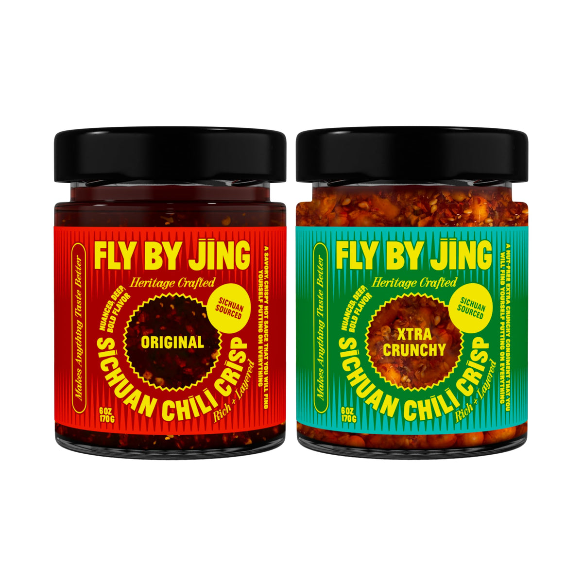 FLYBYJING Original Sichuan Chili Crisp jar boosts noodles with savory heat and crisp texture.