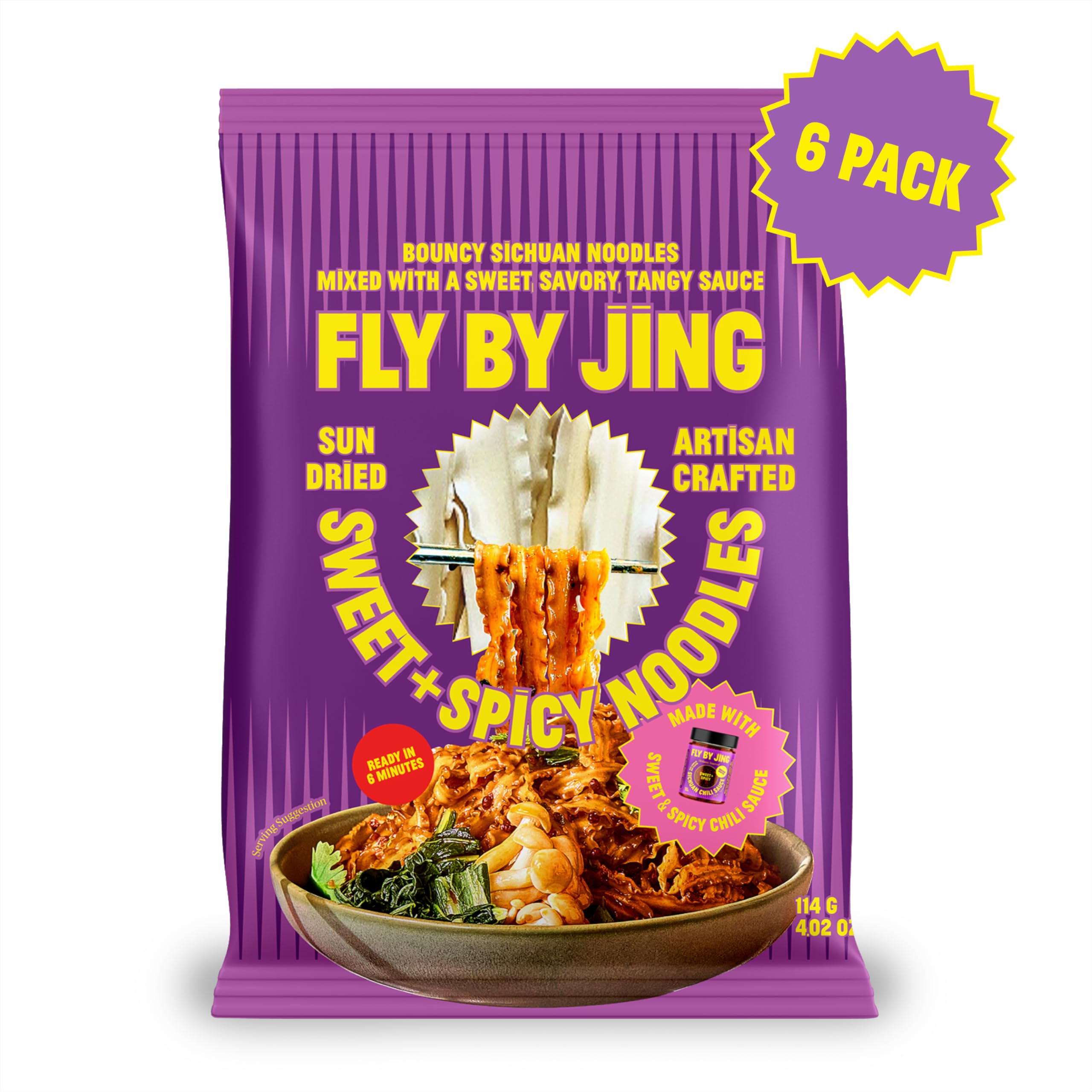Vibrant ready-to-eat Fly By Jing noodles served in a bowl