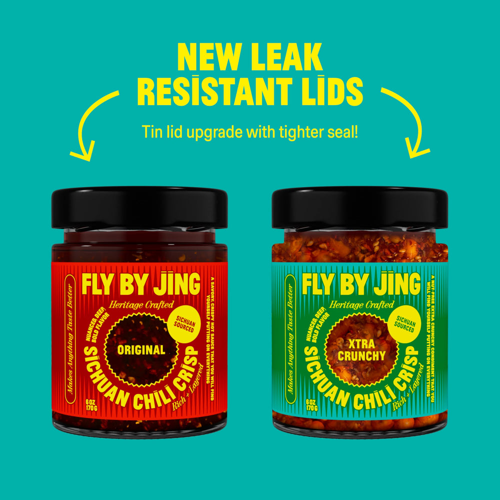 FLYBYJING Xtra Crunchy Sichuan Chili Crisp close-up highlights nut-free crunchy texture.