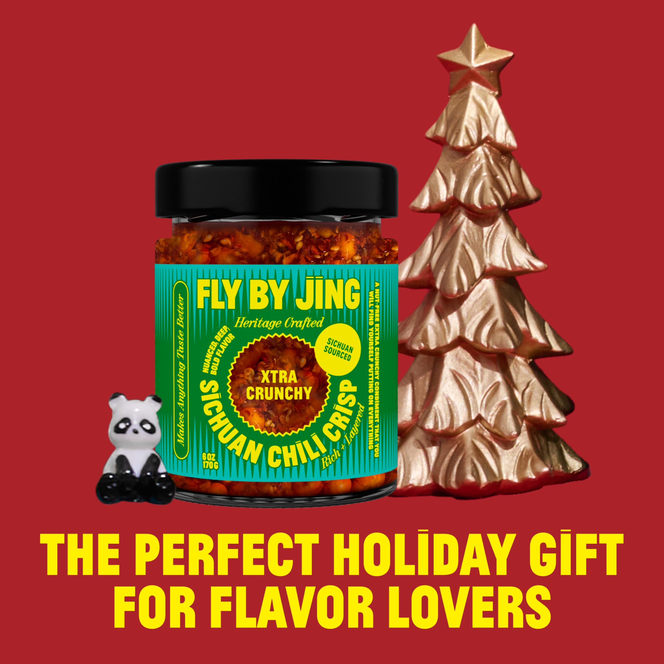 Flybyjing Xtra Crunchy Sichuan Chili Crisp on dumplings adds savory heat and crunch.