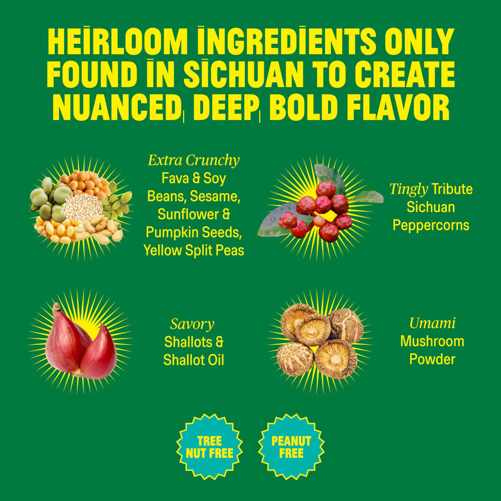 Flybyjing Xtra Crunchy Sichuan Chili Crisp ingredients reveal seeds and Sichuan pepper.